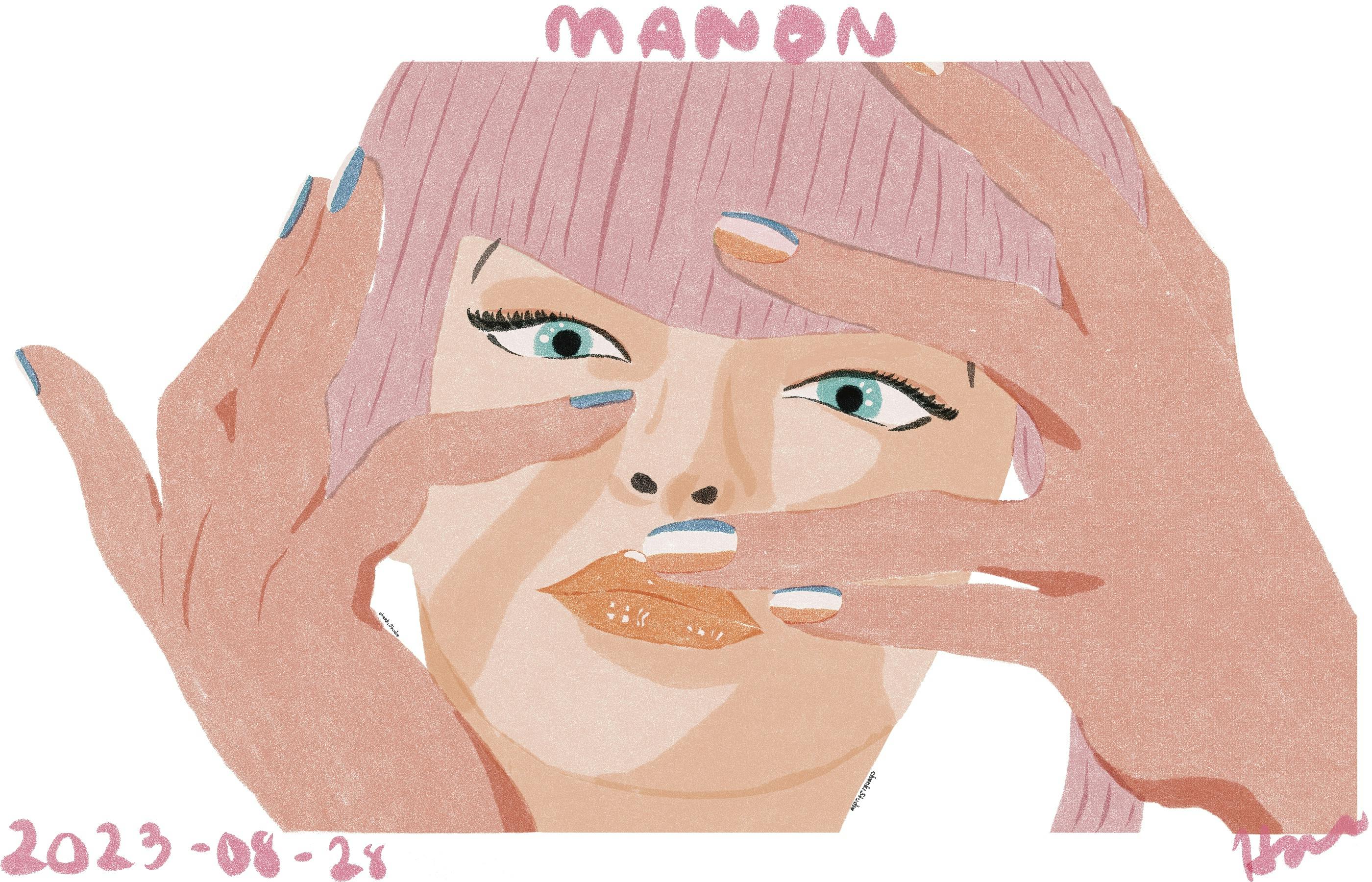 Risography style art print drawn by Hue of SF6's Manon