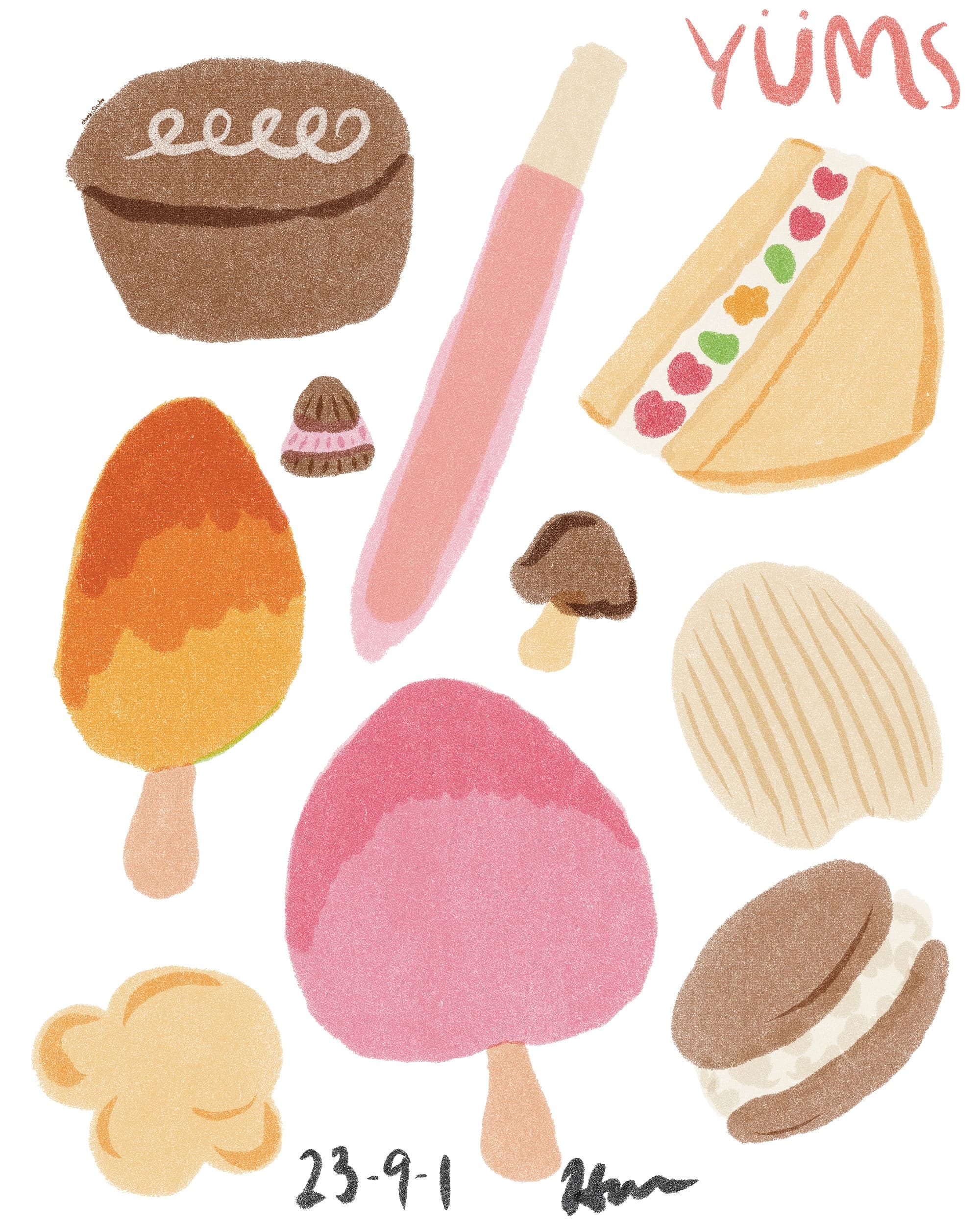 Risography style art print drawn by Hue of snacks